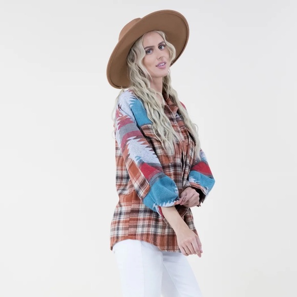 🆕Aztec Shacket Shirt Jacket Plaid Button Down Pockets Sm/Med & Lg/XL Available - Picture 5 of 13